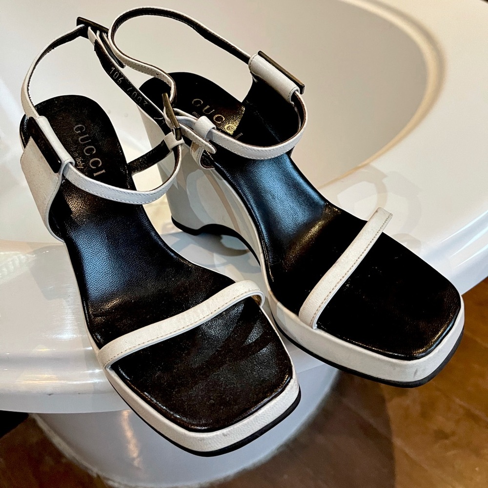 Vintage Gucci white platform heels